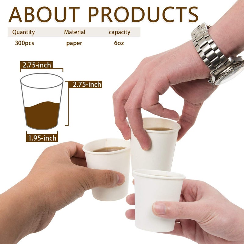Vumdua 300 Pcs 6 oz Disposable Paper Cups, Hot Cold Beverage Drinking Cup for Coffee, Water, Tea, Juice, Espresso & Cortado (White) - Image 2